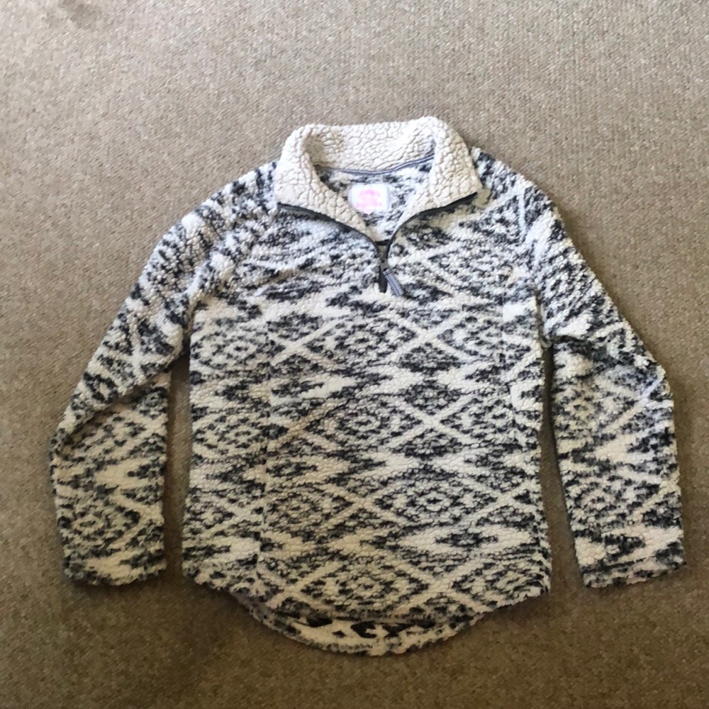 Cozy Sherpa White Tribal Quarter Zip Pullover